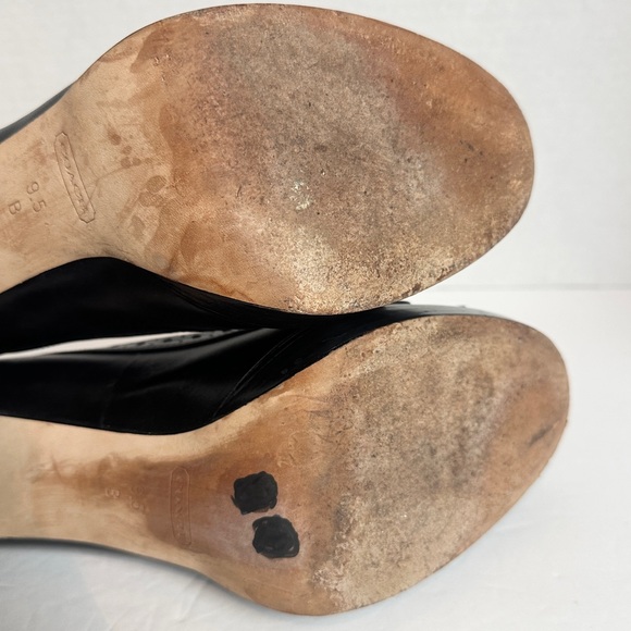 Coach Lynne Black Leather Platform Pumps Heels Size 9.5 Stacked Heel Fringe - Picture 12 of 16